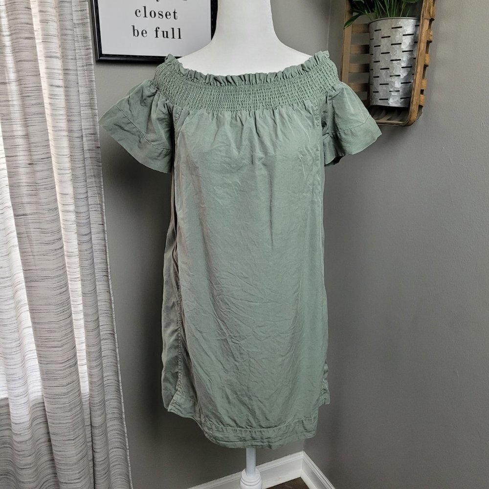 Vineyard Vines Moss Green Garment Dyed Madison Off The Shoulder Dress XS